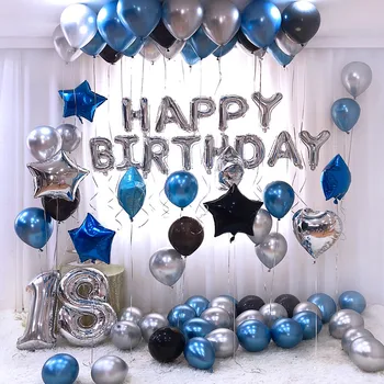 Berniukas / mergaitė, 18 ojo gimtadienio dekoravimo foliją ir latekso mišinio auksas, sidabras mėlyna helio balionas 32inch skaičius 16inch laišką kamuolys