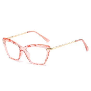 Derliaus Cat Eye Plokščio Veidrodžio Moterų Metalo Skaidrus Multi Briaunotas Krištolo Unisex Akiniai очки для зрения