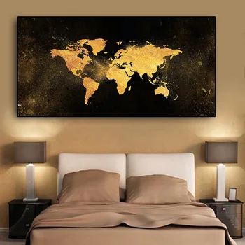 Abstrakti juodojo aukso pasaulio žemėlapyje, drobė, tapyba, plakatas, ir atspausdintas Šiaurės Freska nuotrauką kambario apdaila