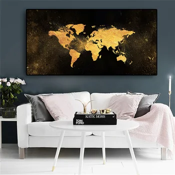Abstrakti juodojo aukso pasaulio žemėlapyje, drobė, tapyba, plakatas, ir atspausdintas Šiaurės Freska nuotrauką kambario apdaila