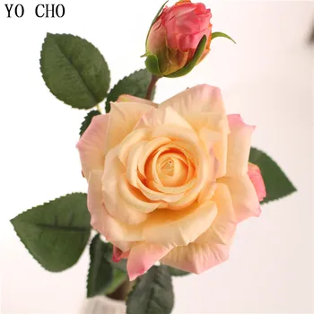 YO CHO Dirbtinės Gėlės Pigūs Bijūnas Latekso Flores Lapai Nekilnojamojo Touch Rose Šilko Gėlės Namų Puošybai 