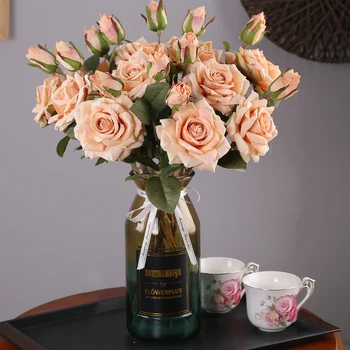 YO CHO Dirbtinės Gėlės Pigūs Bijūnas Latekso Flores Lapai Nekilnojamojo Touch Rose Šilko Gėlės Namų Puošybai 