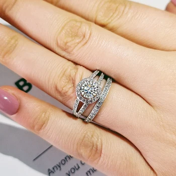 2021 naujas prabangus halo originalus 925 sterlingas sidabro vestuvių žiedas rinkinys moterims lady jubiliejų dovana, juvelyriniai dirbiniai didmeninė R5145S