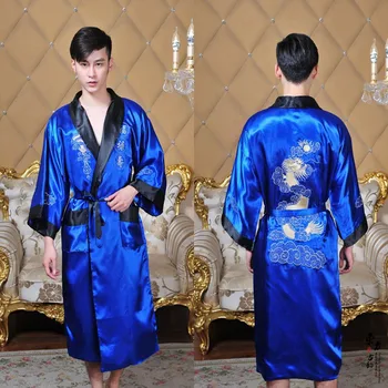Juoda/BurgudyReversible Du Akį Naujasis Kinijos Vyrų Šilko, Satino Chalatas, Siuvinėti Dragon Chalatas Kimono Suknelė Sleepwear Vienas Dydis 1307