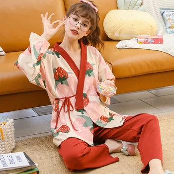 Japonų Medvilnės Yukata Pižama Dviejų dalių, Nustatyti Japonijos Kimono Tradicinių Azijos Drabužius Moteris Yukata Japonijos Pižama FF2988