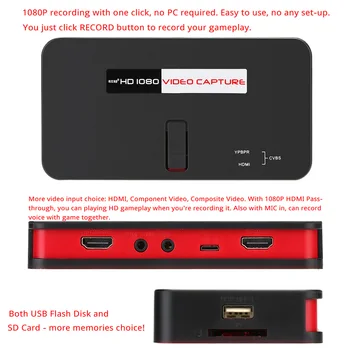 EZcap284 HD Žaidimas Užfiksuoti 1080PAV/Ypbpr Vaizdo įrašymo Diktofonu Langelį į USB Diską, SD Kortelė Xbox360/Vienas PS3/4 EZcap 284