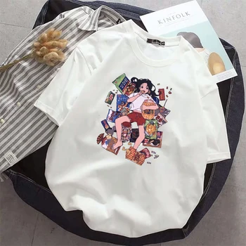 Japonų anime Harajuku Unisex pora marškinėlius laisvi vasarą visas rungtynes, negabaritinių grafinis tee spausdinti tendencija t-shirt Ulzzang streetwear