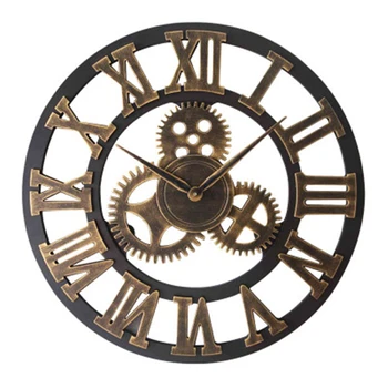 Pavarų Retro Didelis Sieninis Laikrodis 3D romėnišką Begarsis, Šiaurės Milžinišką Medinių Senovinių Laikrodžių Horloge Baras Kambarį Namų Dekoro Meno