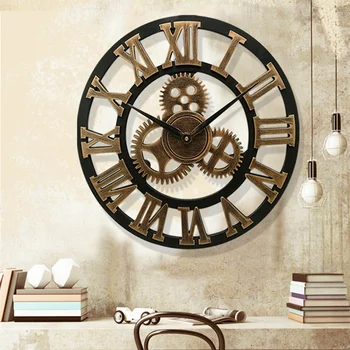 Pavarų Retro Didelis Sieninis Laikrodis 3D romėnišką Begarsis, Šiaurės Milžinišką Medinių Senovinių Laikrodžių Horloge Baras Kambarį Namų Dekoro Meno