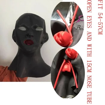 Moterų latekso kaukė su 15cm nosies vamzdžių ir raudona dantų atviromis akimis TINKA 54-57CM