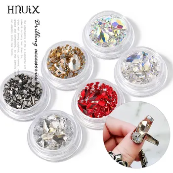HNUIX 6Box 3D Cirkonio Nagų Dailės Papuošalai Blizgančiais Flatback Diamond Nereguliarus Rhombus Nagų Akmenys Cirkonio Žavesio Nagų Dailė