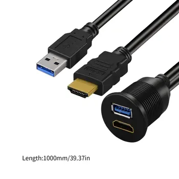 USB 3.0 & HDMI į HDMI + USB3.0 AUX Pratęsimo Dash Skydelis Vandeniui Automobilių Flush Mount Kabelis Automobilio, laivo ir Motociklo - 3ft