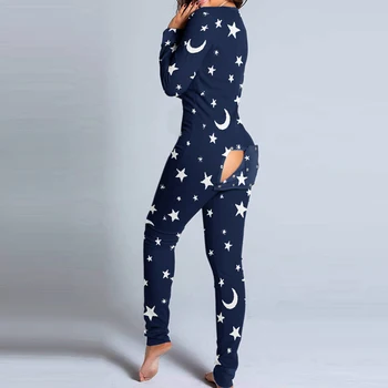 Moterų Kalėdų Jumpsuit ilgomis rankovėmis Kelnės Sexy Lady Romper Užpakalis Atidarymo Mygtuką Playsuit 2021 Atsitiktinis V-Kaklo darbo drabužiai Pajama
