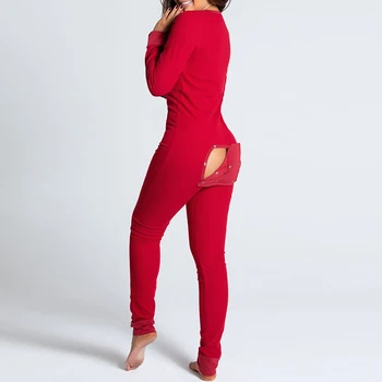 Moterų Kalėdų Jumpsuit ilgomis rankovėmis Kelnės Sexy Lady Romper Užpakalis Atidarymo Mygtuką Playsuit 2021 Atsitiktinis V-Kaklo darbo drabužiai Pajama