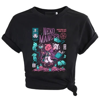 Harajuku T-Shirt Moterims Cute Kačių Estetinės Grunge Tee Black Unisex Gotikos Raganavimas Katė Ragana Marškinėliai Tumblr