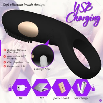 USB Įkrovimo Flirtuoti Kalba Gaidys Vibracija Nedelsiant Žiedus Pora,12 Greičių Vibracijos Klitorį Stimuliuoja Masažo Žiedas Juostose