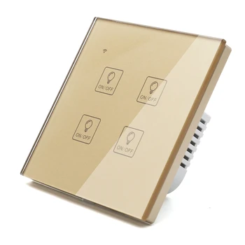 WIFI Touch Šviesos Piktogramą Sienos Jungiklis, Aukso Stiklo Mėlyna LED Universalus Smart Home Telefonas Kontrolės 2 Gauja 2 Būdas relay 