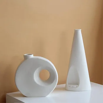 Kūrybos Šiaurės Šalių Šiuolaikinės Geometrinis Menas Baltos Keramikos Vaza, Vazonas Apdailos Homestay Namų Plug Hydroponic Papuošalų Laikymo