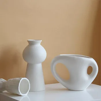 Kūrybos Šiaurės Šalių Šiuolaikinės Geometrinis Menas Baltos Keramikos Vaza, Vazonas Apdailos Homestay Namų Plug Hydroponic Papuošalų Laikymo