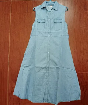 Mados safari suknelė 2020 Mėlyna džinsinio marškinėliai suknelė Moterų berankovis turn-žemyn apykaklės dvigubo kišenėje mygtuką aukštyn suknelė su varčias