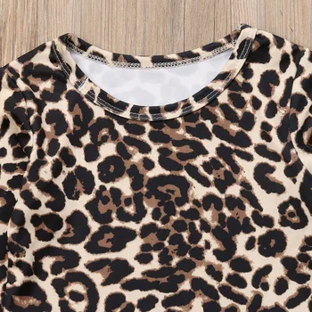 2vnt Rudens Drabužiai Mergaitėms 2018 Bamblys Baby Girl ilgomis Rankovėmis Leopardas Spausdinti Topai Marškinėliai+Neveikiančių Skylę Džinsinio audinio Kelnės Vaikams Komplektai
