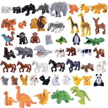 20Pcs/Daug Gyvūnų Serijos Blokai Rinkiniai Didelių dalelių, Gyvūnų dinozaurų Plytų žaislai Suderinama Didelis Duploe Blokai