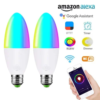 WiFi Smart Lempos Žvakių Lemputė E27 -E14 RGB Lemputė AC85-265V Pritemdomi Paramos Alexa / 