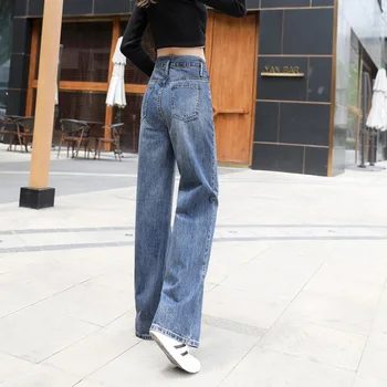 2020 Upscale Moterų Džinsus Aukštu Juosmeniu Laisvas Plati Koja Pants Ladies Ilgas Kelnes Džinsinio audinio Kelnės Visas ilgis Streetwear Derliaus Atsitiktinis