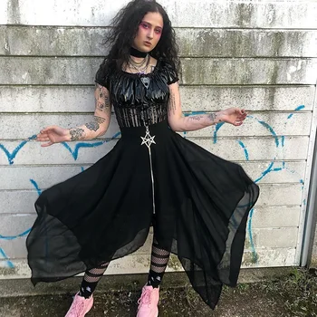 Akių Nereguliarus Moterų Sijonai Pentagram Užtrauktukas Juoda Punk Sijonai Gotikos Tamsos Lady Šalies Sijonas Atsitiktinis Palaidų Streetwear Sijonai