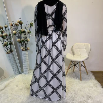 Nauja siunta Moterų Suknelė ilgomis Rankovėmis Moterų Dubajus Abaja Storio Šifono Kaftan Maxi Print Musulmonų Suknelė Islamo Turkija Nauja Suknelė