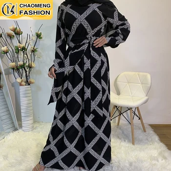 Nauja siunta Moterų Suknelė ilgomis Rankovėmis Moterų Dubajus Abaja Storio Šifono Kaftan Maxi Print Musulmonų Suknelė Islamo Turkija Nauja Suknelė