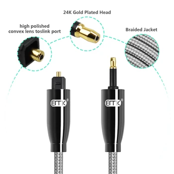 EMK Optinis Kabelis Skaitmeninio Garso Toslink į Mini Toslink Kabelio Adapteris 3,5 mm Priima 24K Auksu Jungtis, Optinis Audio Kabelis
