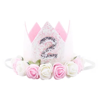 Mergina Pirmąjį Gimtadienį skrybėlę Gėlių Šalies Karūną Vienas 2-oji, 3-ioji Numeris 1 2 3 Balti Gimtadienio Kepuraitės Kūdikių Priness Plaukų Lankelis