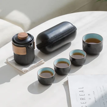 TANGPIN juoda keraminiai indai virdulys su 3 puodeliai nešiojamų kelionių arbatos rinkinys drinkware
