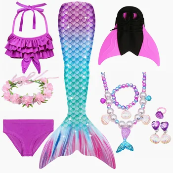 KARŠTO Vaikų Mergaičių Swimmable Vaikų Undinėlės Uodegos Su Monofin maudymosi kostiumėlį Bikini Maudymosi Kostiumas Suknelė Mergaitėms Baseinas