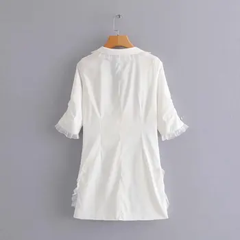 Meilės stilius moterų nėrinių mini suknelė balta Sluoksniuotos rankovėmis su slim manžetai v kaklo prarasti aukštos juosmens, gleivinės atostogų vasaros suknelė