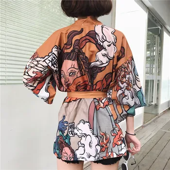 Kimono cardigan palaidinė marškinėliai vasaros paplūdimio kimonos moteris 2019 cosplay yukata moterų obi Japonijos streetwear komono FF1126