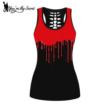 [Tu Mano Paslaptis] Paprastas Raudonųjų Kraujo Spausdinimo Lady Tank Top Juoda Tuščiaviduriai Iš Berankovis Viršų Plonas Moterų Streetwear Liemenė Juoda 4XL