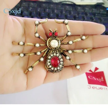 CSxjd Antikvariniai didelis voras sagės už imitacija, perlų apdaila derliaus smeigtukai 2017 Moterų papuošalai