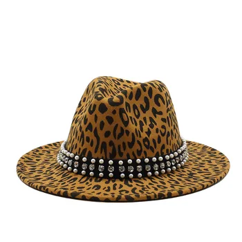 2020 naujas Unisex Vilnos Veltinio Džiazo Fedora Skrybėlės su Leopardas Grūdų Diržas Moterų, Vyrų Pločio Kraštų Panama Trilby Karnavalas Oficialų Skrybėlę
