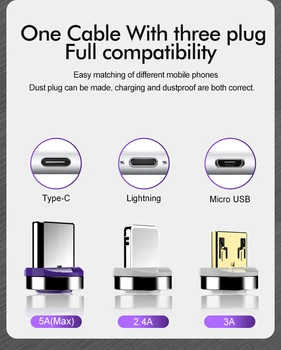 5A Magnetinio USB Įkroviklis C Tipo Kabelis Magnetas Tipas-C Greito Įkrovimo Telefono Laido Xiaomi 