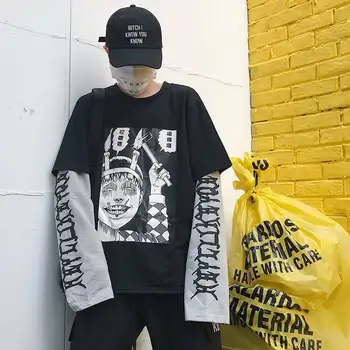 T-Shirt Vyrai 2019 M. Rudenį Naujų Prekinių Hip-Hop ' O Laiškas, Sujungimas Trišakis Viršuje Netikrą Dviejų Dalių Ilgomis Rankovėmis Streetwear Vyrų Hip-Hop Marškinėliai