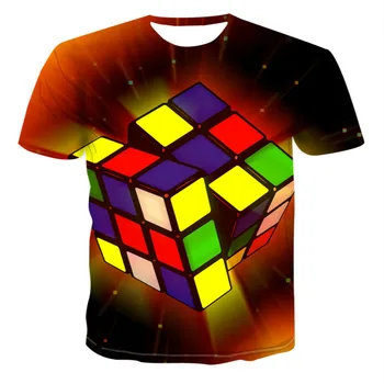 3D mados spausdinti Rubiko kubo atsitiktinis marškinėliai, berniukų ir mergaičių asmeninį marškinėliai T-shirt, vaikų animacinių filmų T-shirt clothin