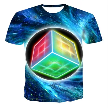 3D mados spausdinti Rubiko kubo atsitiktinis marškinėliai, berniukų ir mergaičių asmeninį marškinėliai T-shirt, vaikų animacinių filmų T-shirt clothin