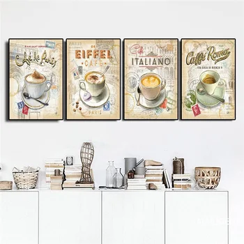 Virtuvės Derliaus Kavos Paryžius Londonas Surinkimo Plakatų ir grafikos Paveikslai Tapyba Skandinavijos Meno Sienos Nuotrauka Už Kambarį