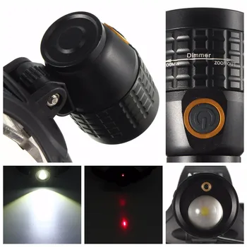 2 in 1 Žibintai Raudona Lazerio 5000lm Priartinimas LED Galvos Lempa Balta Šviesa Medžioklės Žibintuvėlį, Fakelą 18650 Įkrovimo Lemputės, Baterija
