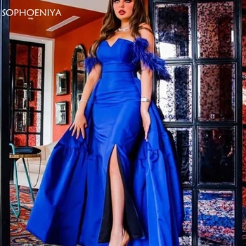 Naujas Atvykimo Royal blue abiye Oficialų šalis suknelės moterims vakarą Sukienki Vestidos fiesta Plunksnos Musulmonų vakarinę suknelę Plius dydis