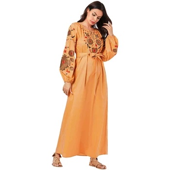 Turkijos Musulmonų Abaja Suknelė Moterims Gėlių Siuvinėjimas Nėrinių-up Maxi Hijab Suknelės Islamo Vestidos Kimono Maroko Kaftan Arabų Elbise