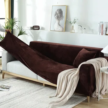 Vientisos spalvos storas pliušinis ruožas sofa cover