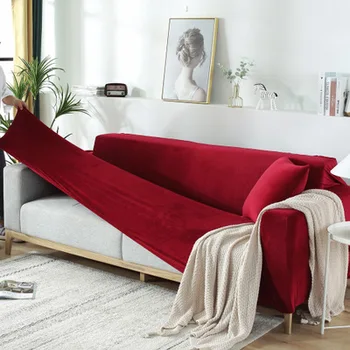Vientisos spalvos storas pliušinis ruožas sofa cover